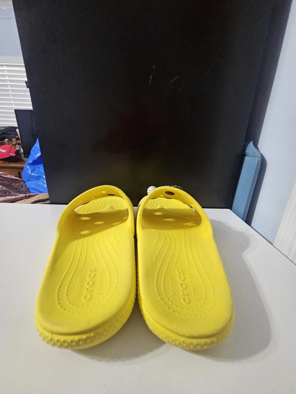 CROCS Yellow Slip-On Athletic Slide Sandals with Decorative Charms